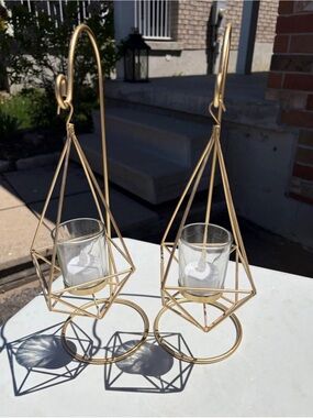 Gold Geometric Hanging Votive Candle Holders - Set of 2